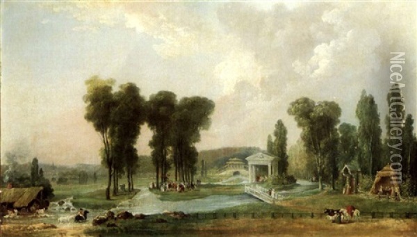 Une Fete Dans La Parc D'ermenonville Oil Painting - Hubert Robert