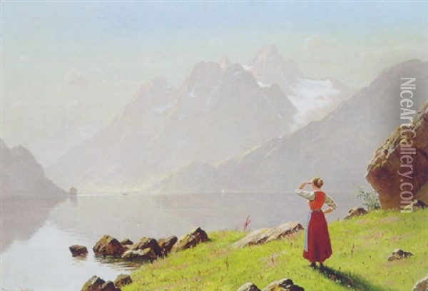 Der Blick Auf Den Bergsee Oil Painting - Fritz Chwala