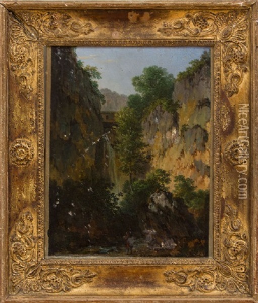 Artist Sketching A Waterfall Oil Painting - Pierre Antoine Marchais
