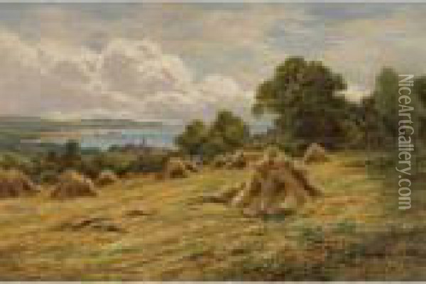 Harvesting On The Sussex Coast Near Worthing Oil Painting - Henry Hillier Parker