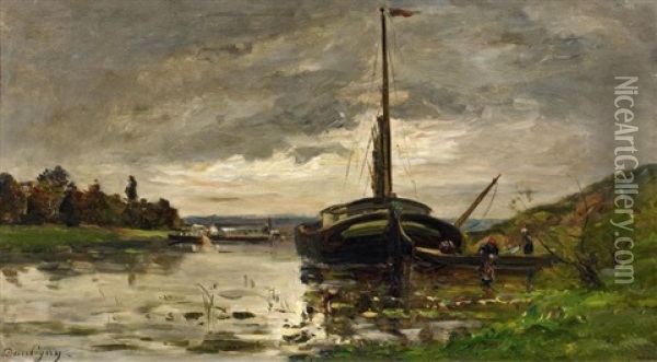 Der Lastkahn Oil Painting - Charles Francois Daubigny