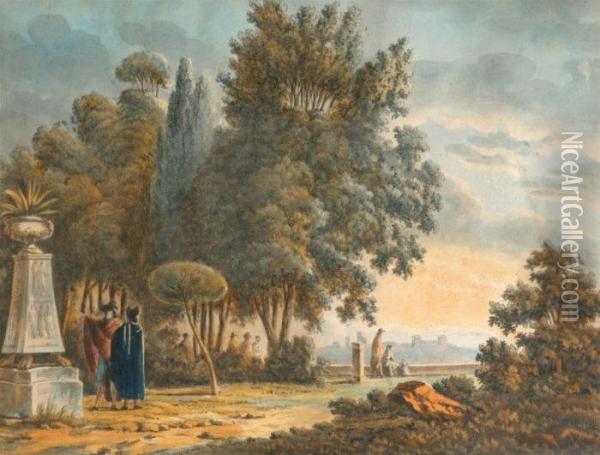 Les Jardins De La Villa Borghse A Rome Oil Painting - Jacques-Henri Sablet