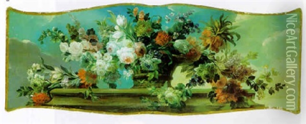 Groses Dekoratives Blumenstilleben Auf Einer Steinplatte Oil Painting - Pieter Casteels III