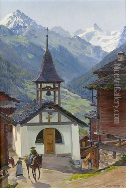 Dorfpartie Im Val D'annivers Oil Painting - Francois Louis Jacques