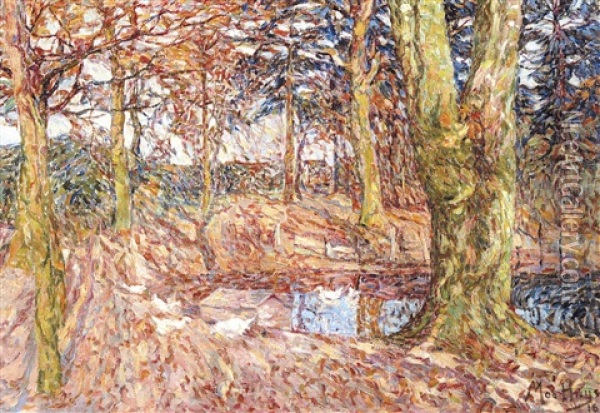 Herfst In Het Park Vijve St. Elooi Oil Painting - Modest Huys