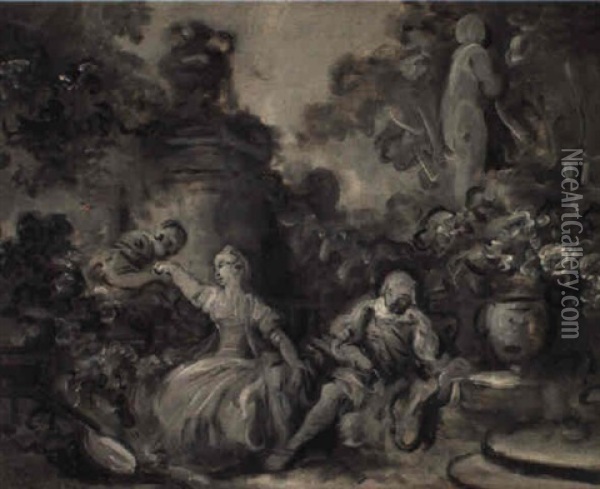 Le Jaloux- Lovers In A Garden Oil Painting - Jean-Baptiste Leprince