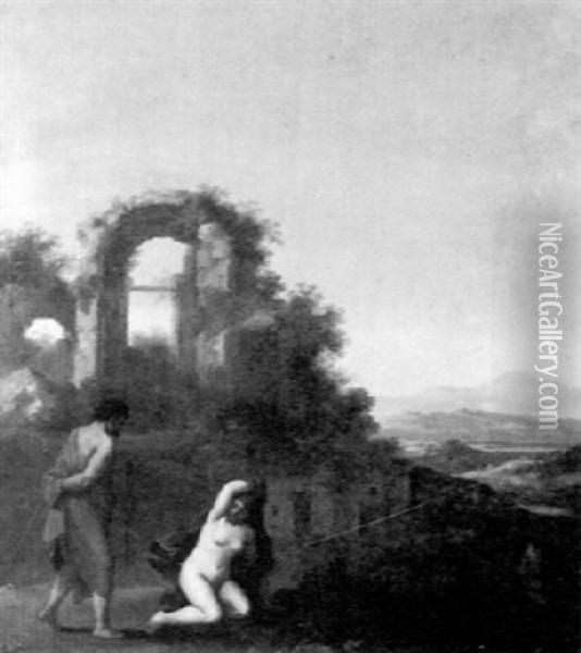 Landschaft Mit Ruine Und Mythologischer Figurenstaffage Oil Painting - Cornelis Van Poelenburgh