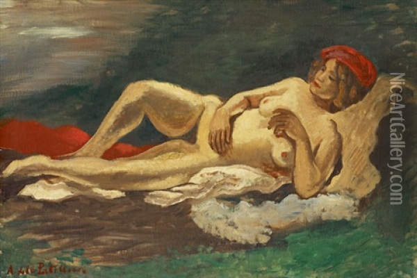 Dormeuse Au Beret Rouge Oil Painting - Amedee Marie Dominique Dubois de La Patelliere