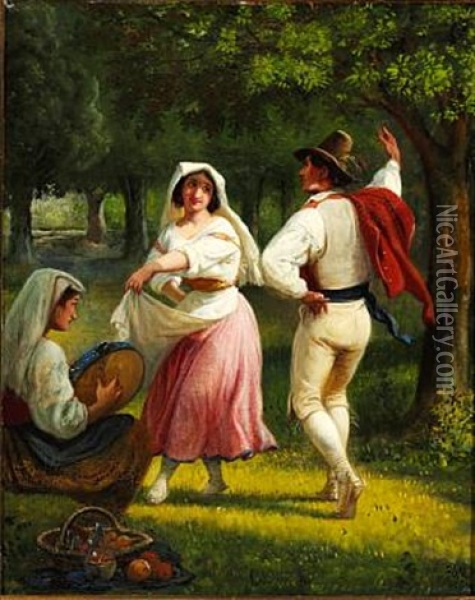 Young Italians Dancing And Playing Music Oil Painting - Wilhelm Nicolai Marstrand