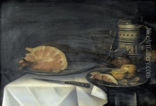 Stillleben Mit Schinken, Grapefruit Und Kelchglas Oil Painting - Alexander Adriaenssen the Elder