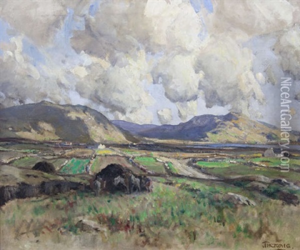 The Rosses, Co. Donegal - Building A Turf Reek Oil Painting - James Humbert Craig