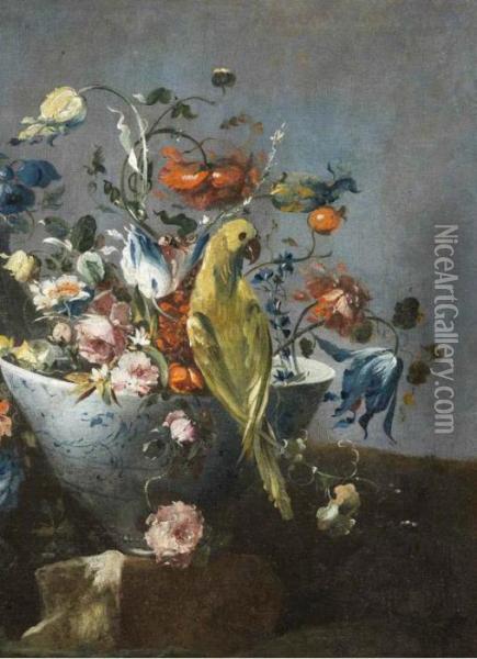 Composizione Di Fiori Con Pappagallo Oil Painting - Master Of The Guardeschi Flowers