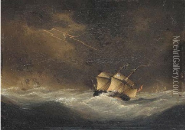 A Battle Scene On Stormy Seas Oil Painting - James Edward Buttersworth
