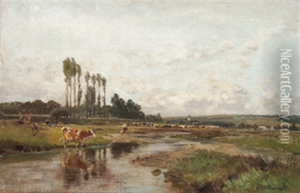 Rinderherde Am Flussufer Oil Painting - Hugo Darnaut