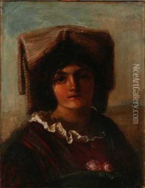 Portrait Of An Italian Woman Oil Painting - Elisabeth Anna Maria Jerichau-Baumann