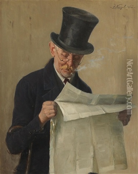 The Newspaper Reader Oil Painting - Josef Kinzel