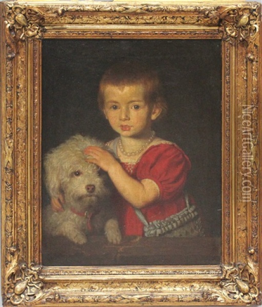 Kinderbildnis Der Tochter Des Kunstlers Zouri Wagner (geb. In Constantinopel)mit Ihrem Hund Oil Painting - Karl Wagner