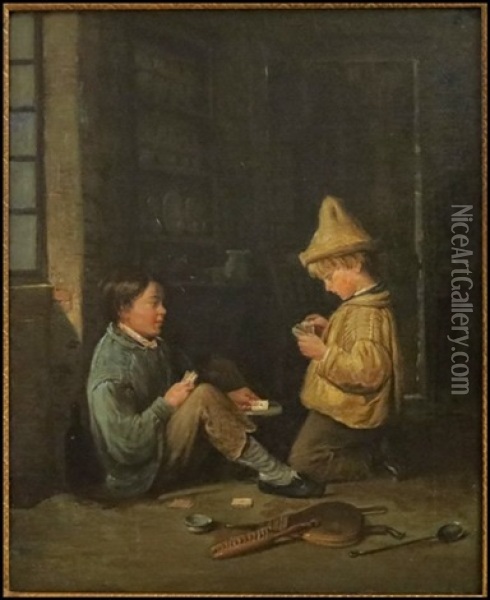 The Little Card Players Oil Painting - Pierre Edouard Frere