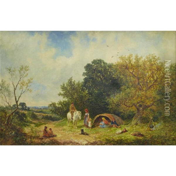 Gypsy Encampment Oil Painting - James E. Meadows