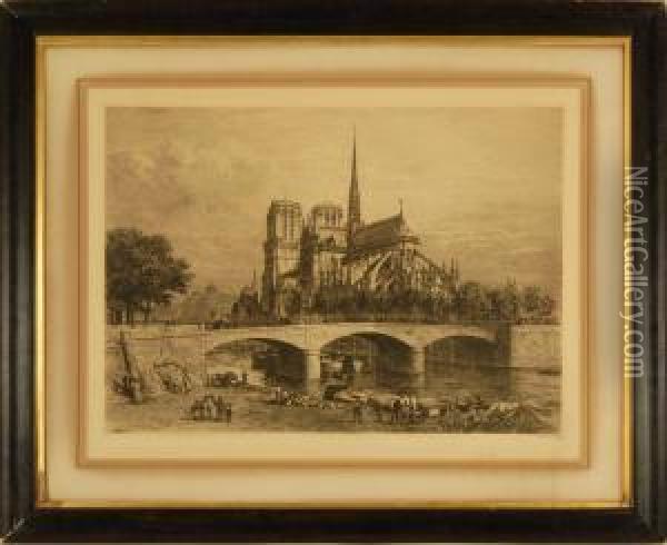 Swedish, -
 Notre Dame, Paris Oil Painting - Axel Herman Haig