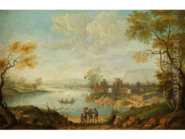 Flamische Flusslandschaft Oil Painting - Christian Georg Schuetz the Younger