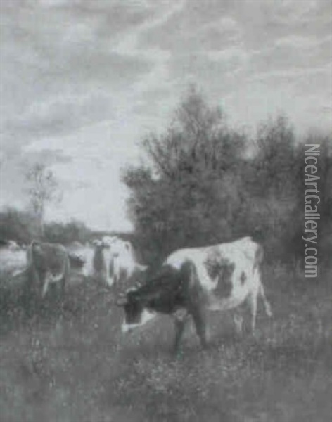 Cows Grazing Oil Painting - William Frederick Hulk
