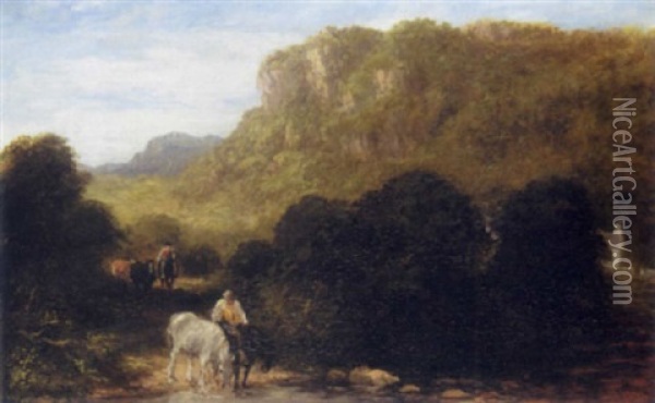 Watering Horses Oil Painting - David Cox the Elder