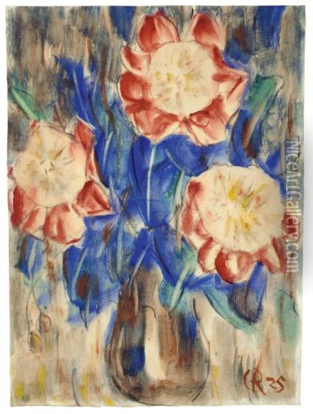 Rote Und Blaue Bluten In Vase Oil Painting - Christian Rohlfs