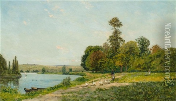 Au Bord De L'oise Oil Painting - Hippolyte Camille Delpy
