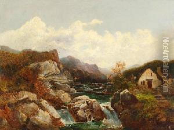 Angler By A Rocky Stream Oil Painting - Joseph Horlor