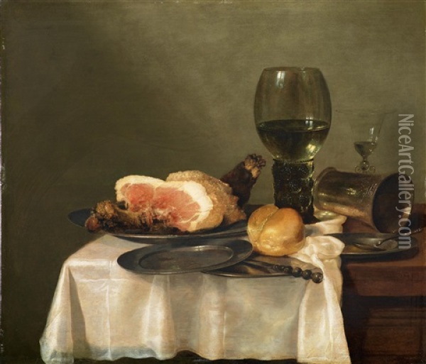 Ein Banketje Mit Einem Schinken Oil Painting - Willem Claesz Heda