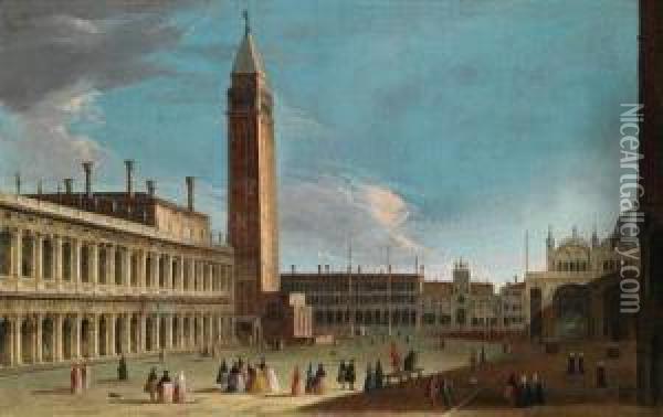 Der Markusplatz Invenedig; Veduta Di Piazza San Marco A Venezia Oil Painting - Giovanni Richter