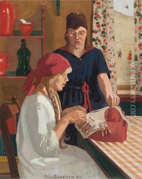 The Lace-maker Oil Painting - Juho Rissanen