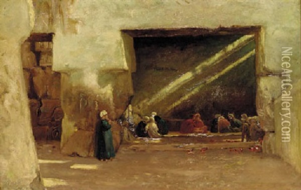 Arabs Resting In A Shaded Interior Oil Painting - Edith Corbet