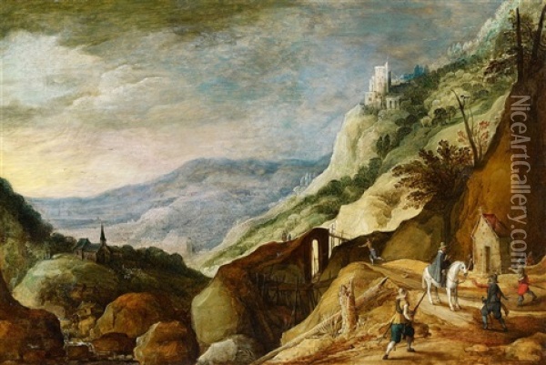 Mountain Landscape With An Ambush Oil Painting - Joos de Momper the Younger