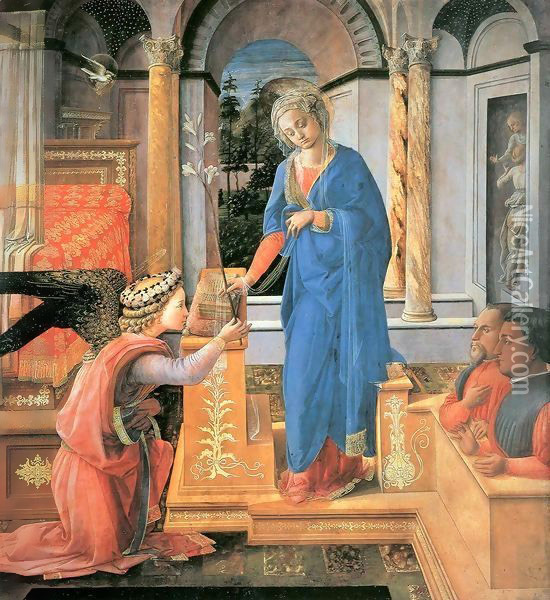 The Annunciation with two Kneeling Donors Oil Painting - Fra Filippo Lippi