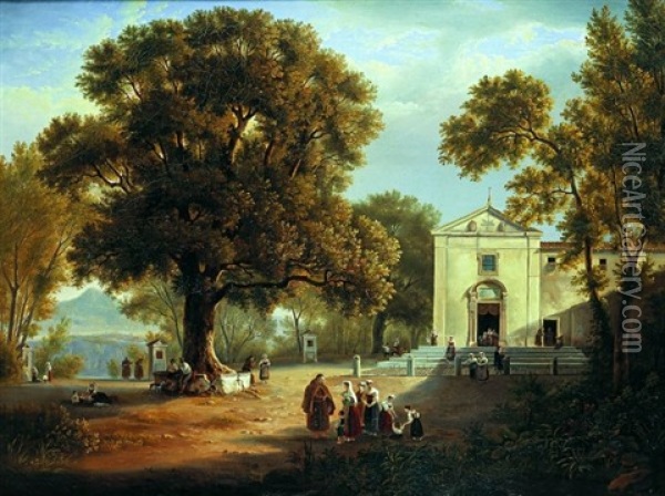 Campagne Romaine Avec Une Place De Village Oil Painting - Nicolas Didier Boguet