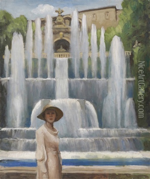 Portrait Of Lady Diana Cooper At The Villa D'este, Tivoli Oil Painting - Lord Berners