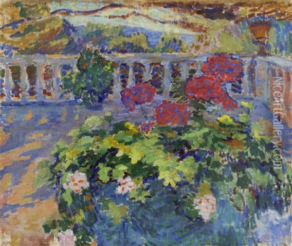 Twilight On The Terrace Oil Painting - Alexander Fedorovich Gaush