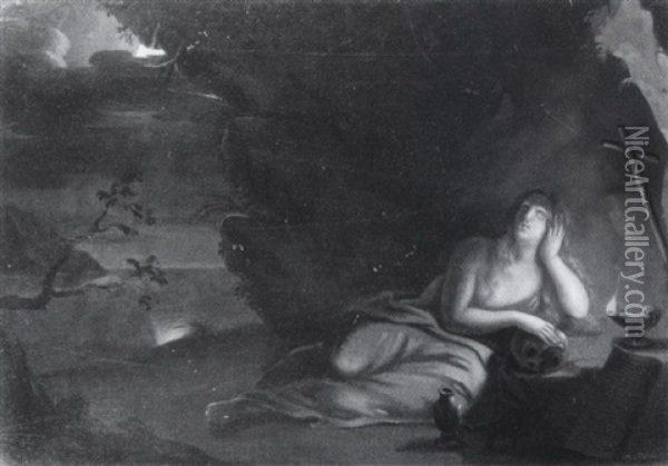 Die Bussende Maria Magdalena In Einer Grotte Mit Ausblick Auf Die See Oil Painting - Anton Raphael Mengs