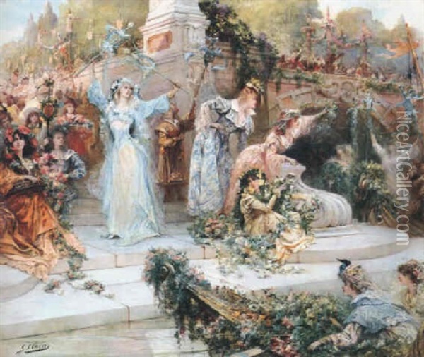 La Fete Fleurie Oil Painting - Georges Jules Victor Clairin