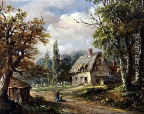 Woodland Scene With Figures On A Lane Oil Painting - John Moore Of Ipswich