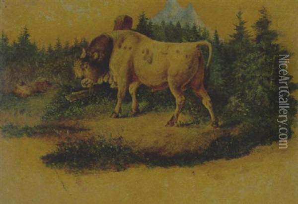Stier In Einer Landschaft Stehend Oil Painting - Friedrich Gauermann