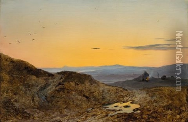 Schottische Landschaft Im Abendleuchten Oil Painting - Carl Robert Kummer