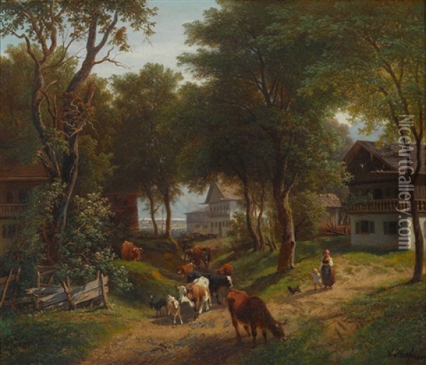 Auf Der Dorfstrase Oil Painting - Carl Hafner