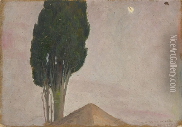 Zypresse In Capri Oil Painting - Osmar Schindler