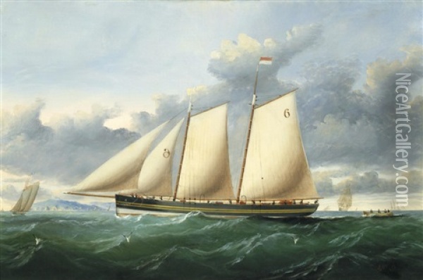 The Pilot Schooner Pioneer Off Point Lynas Oil Painting - Charles Ogilvy