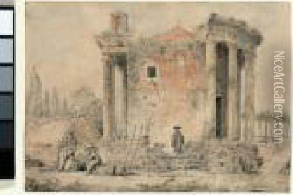 The Temple Of The Sybil At Tivoli Oil Painting - Hubert Robert