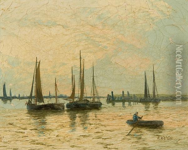 Shipping In The Thames Estuary Oil Painting - Edwin Fletcher