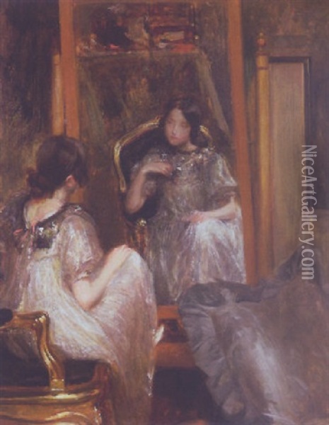 Portrait Of Desiree Manfred In The Mirror Oil Painting - Jacques-Emile Blanche